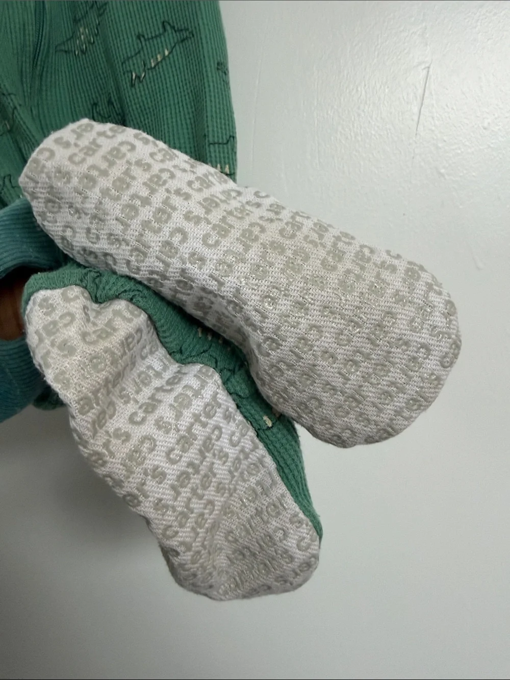 Carter's Green Dinosaur Waffle-Knit Footed One-Piece size 2T
